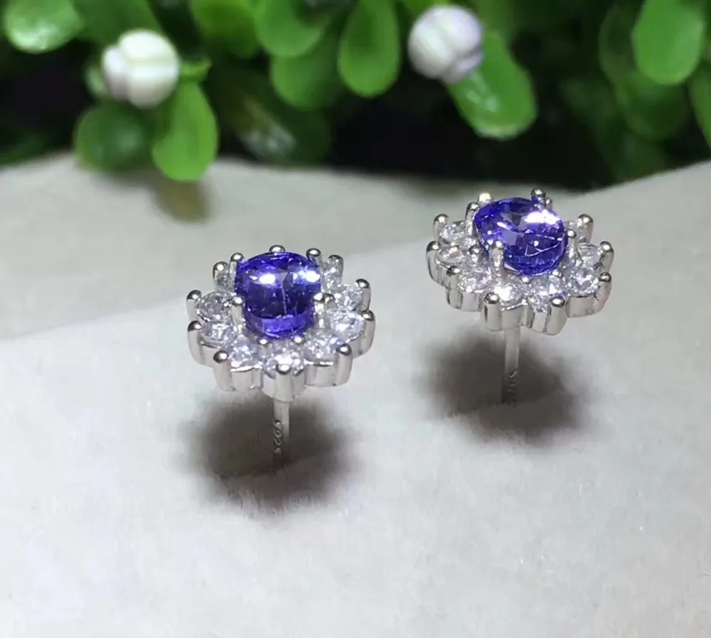 Almei Изящные серьги голубые гвоздики из танзанита для женщин женские серебра 20%
