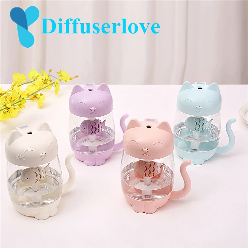 

Diffuserlove 350ml Air Humidifier USB Essential Oil Aroma Diffuser Pet Cat LED Lamp Cup Creative Fan Three in One Humidifier