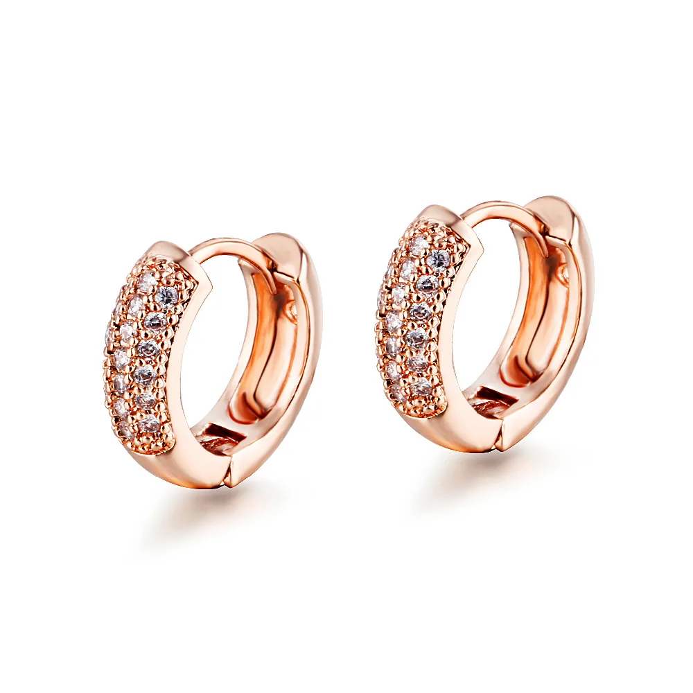 

Minimalism White Zircon Crystal Gems Rose Gold Hoop Huggie Earring M01-ER0567