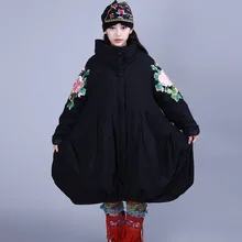 ЛИНЕТТ CHINOISERIE Зимние Женщины Плюс Размер Свободной Национальной Тенденция Вышивка Стенд Воротник Стенд Воротник Хлопок-ватник