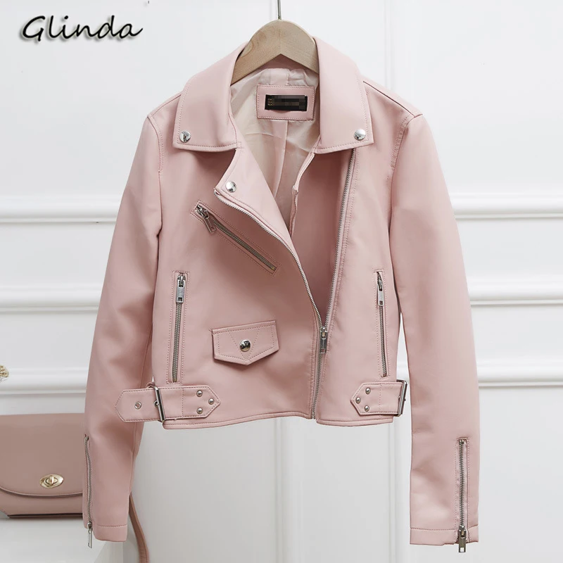 

2019 Motorcycle Faux Pu Leather Jacket Women Slim Short Coat Fashion Turn-down Collar Zipper Ladies Leather Jackets Outerwear