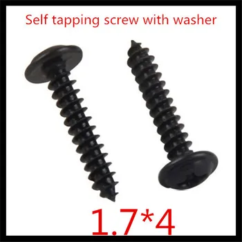

1000pcs/lot M1.7*4 Steel With black round head cross recessed countersunk self tapping screw with washer.
