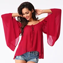 2017 New Women Casual Blouses Summer Fashion Spaghetti Strap Off Shoulder Tops Plus Size Female Loose Chiffon Blusas Shirt