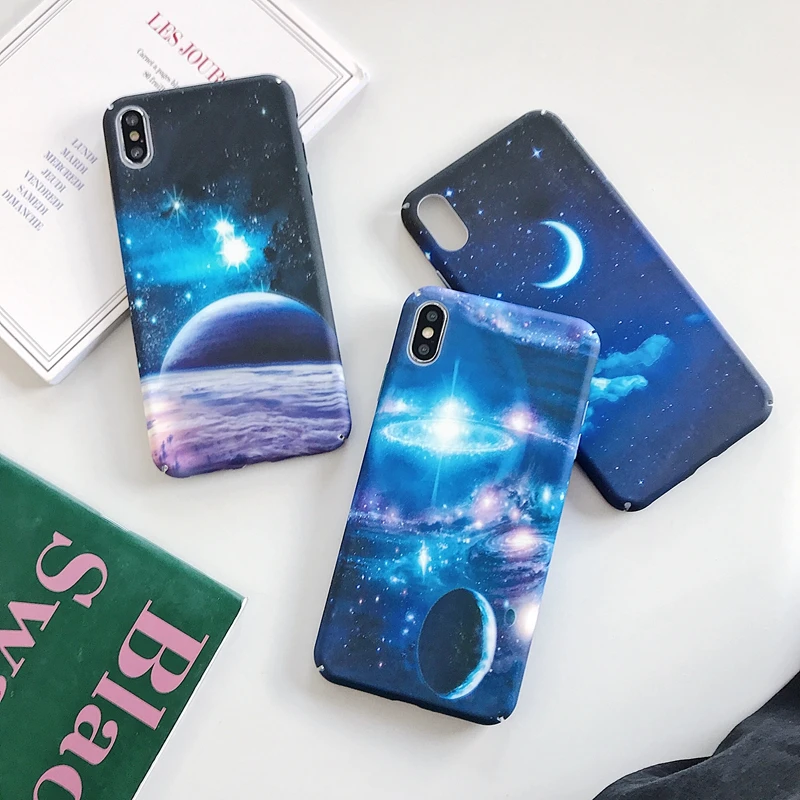 Светящийся яркий в темноте жесткий пластиковый чехол для Iphone XR XS MAX X 10 8 7 Plus 6 цветочных цветов Луна внешняя космическая крышка ПК 100 шт