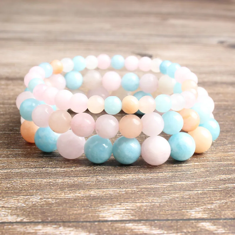 

LanLi 6/8/10mm Fashion natural Jewelry morganite loose beads bracelet be fit for men and women Giving presents and self use