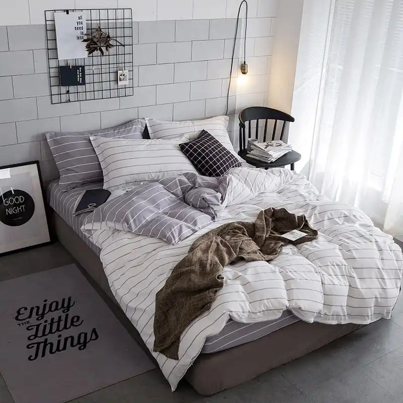

LOVINSUNSHINE Duvet Cover Set Queen Simple Comforter Bedding Sets White Stripe Bed Set King Size AB#225