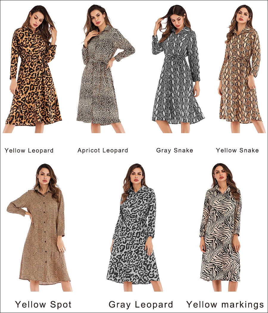 Gladiolus Chiffon Spring Dress Women 34 Sleeve Turn-Down Collar Leopard Print Belt Women Shirt Dress 2019 Autumn Sexy Dresses (57)
