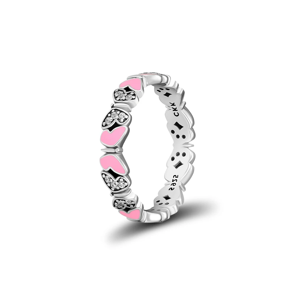 

Fandola CKK Silver Ring 925 Sterling Silver Butterfly All Around Rings Fits for European Style Jewelry Wedding Women Gift,Pink