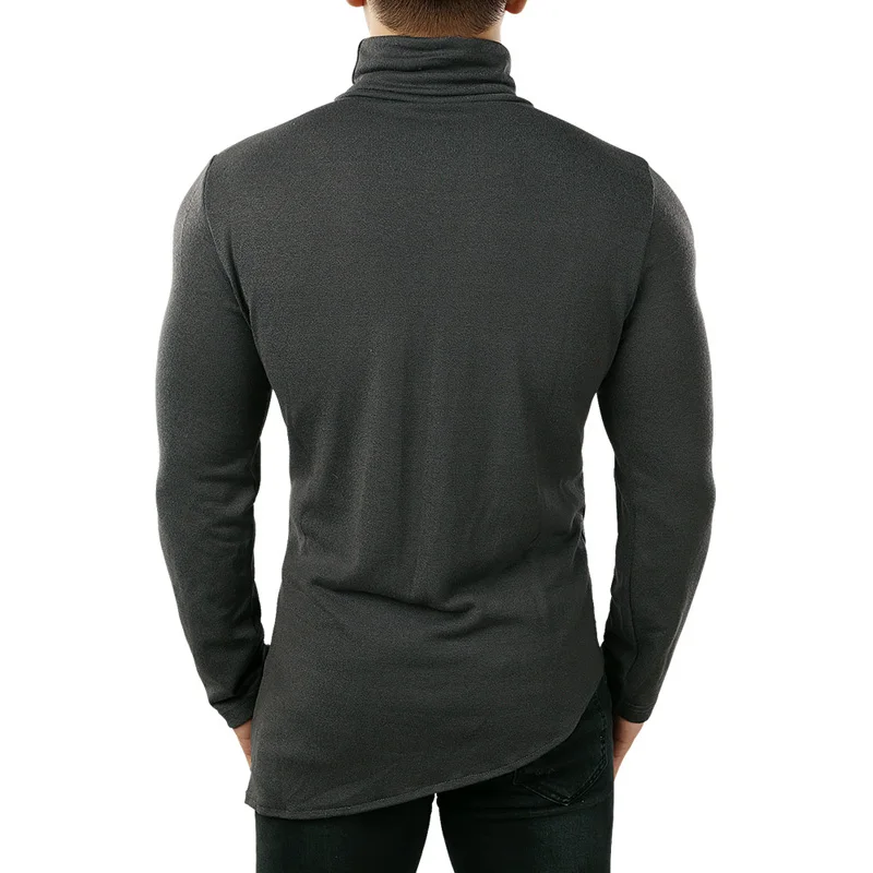 Крутой черный свитер с высоким воротом для мужчин Slim Fit разделение косой линии нижний край пуловеры для женщин свитеры