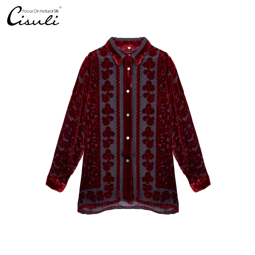 

Silk Velvet Shirt Silk Woman Shirt Coat Woman Tops and Blouses Velvet Shirt New For Ladies Elegant Lace Blouses Free Shipping