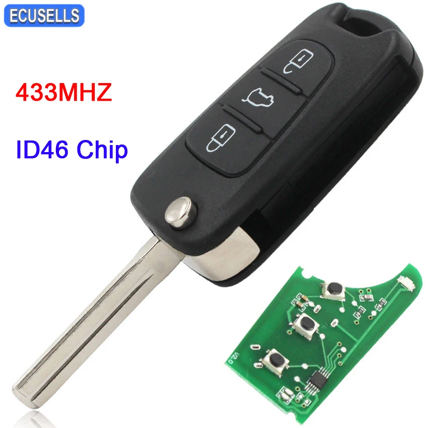 

3 Button Flip Folding Remote Key Full Complete Smart Car Key Fob 433MHZ for Hyundai i30/ix35 with ID46 Chip Uncut Blade