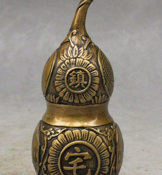 

Old China FengShui Bronze Talisman Eight Diagrams Gourd Cucurbit Statue Figurine