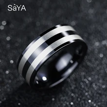 8mm Width Black Ceramic Engagement Rings Inlay Brushed Finishing, Customized