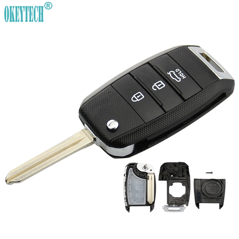

OkeyTech 3 Buttons Flip Folding Remote Key Case Shell for KIA K2 K3 K5 Carens Cerato Forte Car Fob Cover Housing keys
