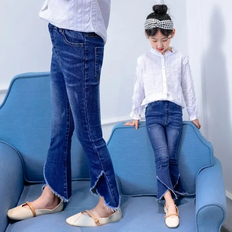 

2019 New Kids Girls Casual Bell-Bottoms Jeans Pants Children Elastic Flare Denim Leggings Teenage Girls Wide Leg Trousers Q55