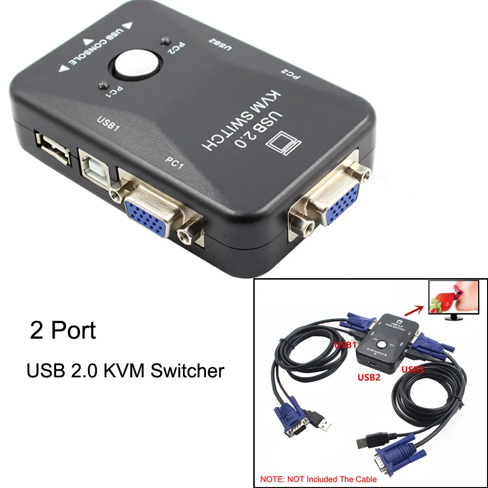 2 порта USB VGA KVM переключатель коробка для мыши Клавиатура монитор общий компьютер PC USB VGA KVM переключатель коробка May.8