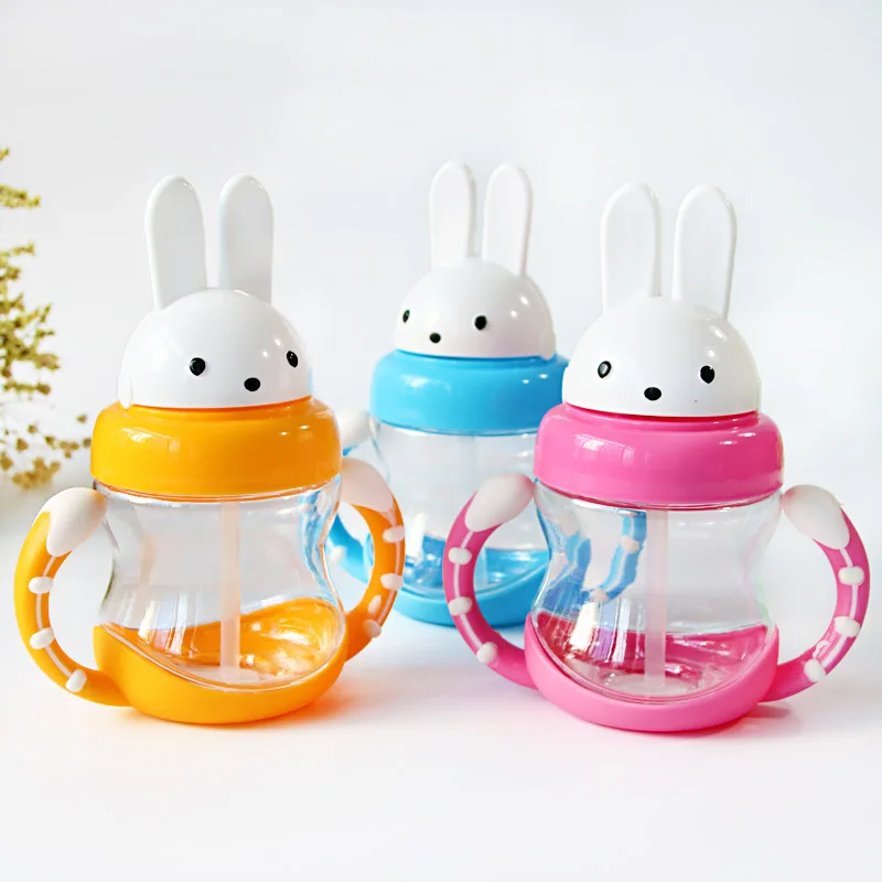 240ML Portable Baby Feeding Cup Cartoon Rabbit Kids Fashion Sippy Cup Non Baby Trainer Toxic