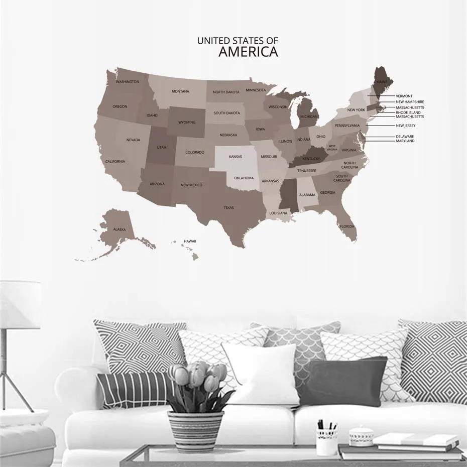 Color World American Map Wall Art Decals Removable Wallpaper For Fridge Home Decor Vinyl Wall Sticker For Office Study Bedroom  (5)