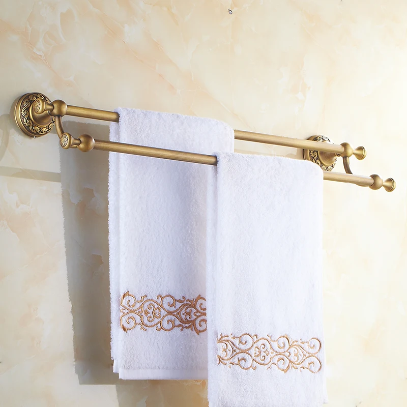 Antique Brass Towel Holder Wall Mounted Kitchen Bathroom Double Towel Bar Holder Rack Bathroom Accessories ZD926