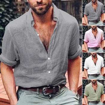 

Men Solid Color Long Sleeve Buttons Loose Breathable Casual Shirt for Party FS99