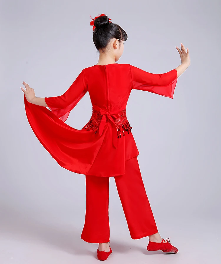 Вышивка Разноцветные Детские Yangko Одежда для танцев китайский веер танцевальный костюм классической зонтик танец национальный костюм