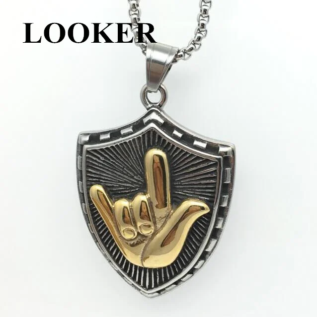 

LOOKER Stainless Steel Jewelry Shield Pendant Necklaces For Men/Women Silver Hip Hop Fashion Love Necklace Pendants Gift