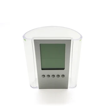 

Transparent Pen Holder with Digital Clock Large Screen Display Time, Calendar, Week, Temperature, Music Alarm Clock and Snooze