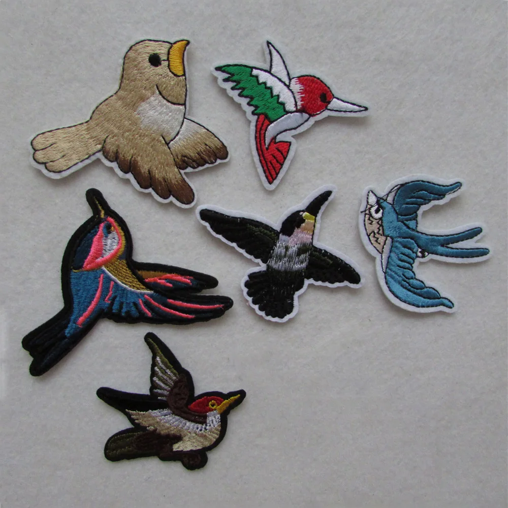 

mix bird Sewing Clothes Gun Patch Iron On Embroidery Patches Hotfix Applique Motifs Sew On Garment Stickers Crown Bee New