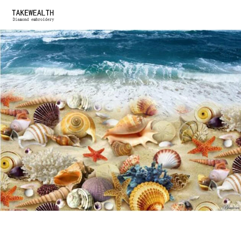 

Diamond painting Cross stitch kit Diamond embroidery Beach View shell icon 5d round Diamond Mosaic pasted full Crafts fc416