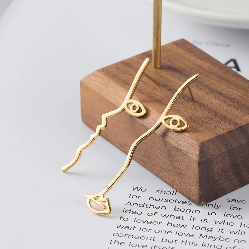 face long earring golden earring 100% 925 Sterling silver Jewelry fashion Hypoallergenic Stud earrings for women girl gift