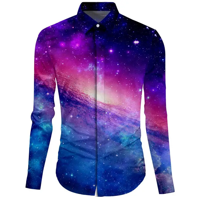 Cloudstyle Galaxy рубашка Осень Зима Блузка Топ Мода camisa masculina повседневная одежда мужские вечерние платья размера плюс - Цвет: Фуксия