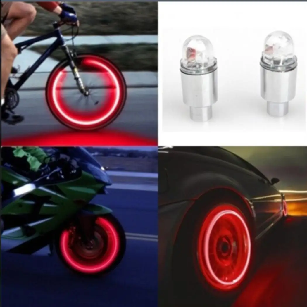 Clearance 2pcs LED Tire Valve Stem Caps Neon Light Auto Accessories Bicycle Bike Car Auto Waterproof Youthful Cycling Exercise Flashlight 2