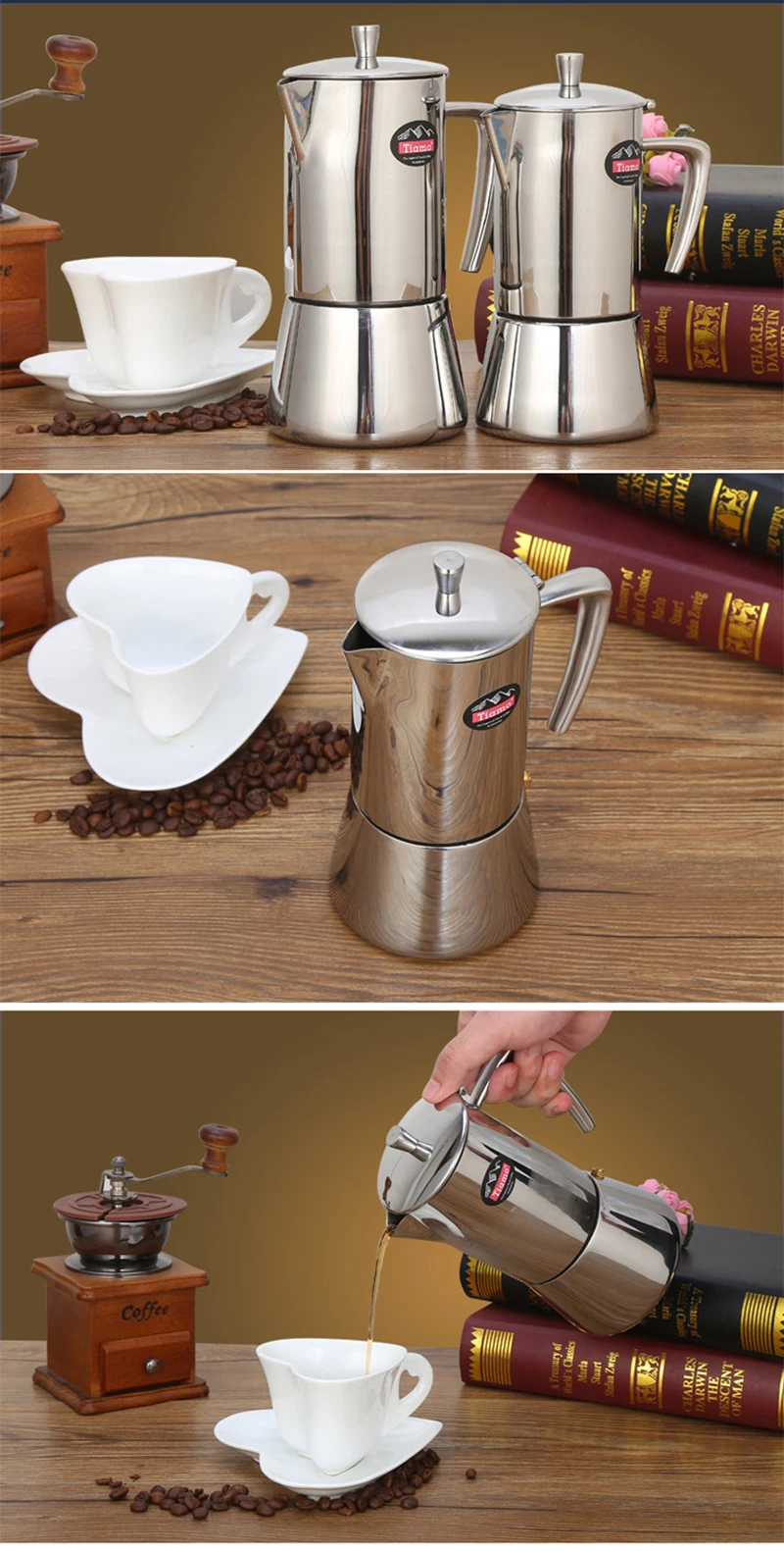 4cup/6cup Кофеварка из нержавеющей стали кофейник 304 Moka горшок бытовой ручной удар горшок фильтр чашка кофе набор фильтр горшок