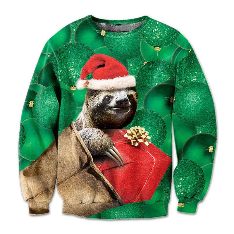  Unisex Men Women 2020 Ugly Christmas Sweatshirt Vacation Santa Elf Funny Christmas Fake Hair Jumper