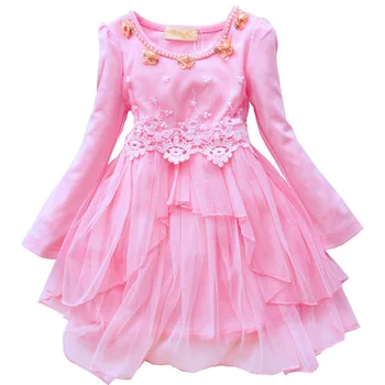 

Floral baby Girls Dress Lace Cotton Lining Princess Vestido Spring\autumn infant Tutu Clothing Long Sleeve high quality 24M-12Y