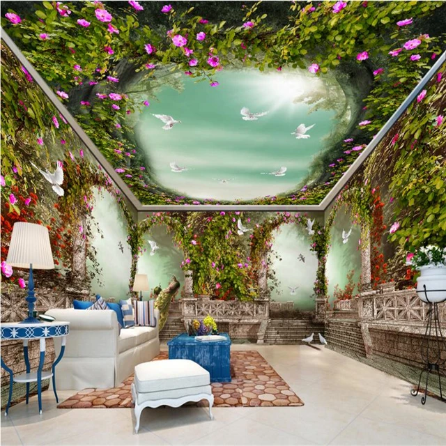 fototapete esszimmer, beibehang römischen säule pastoralen blume pfau benutzerdefinierte, Design ideen