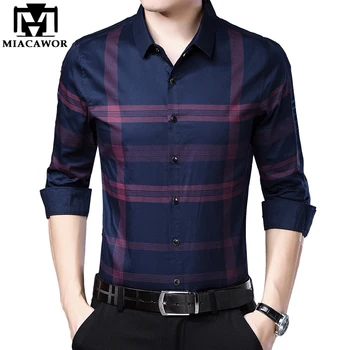 

MIACAWOR New Original Brand Men Shirt Casual Plaid Shirt Spring Long Sleeve Camisa Masculina Slim Fit Camisa Social C474