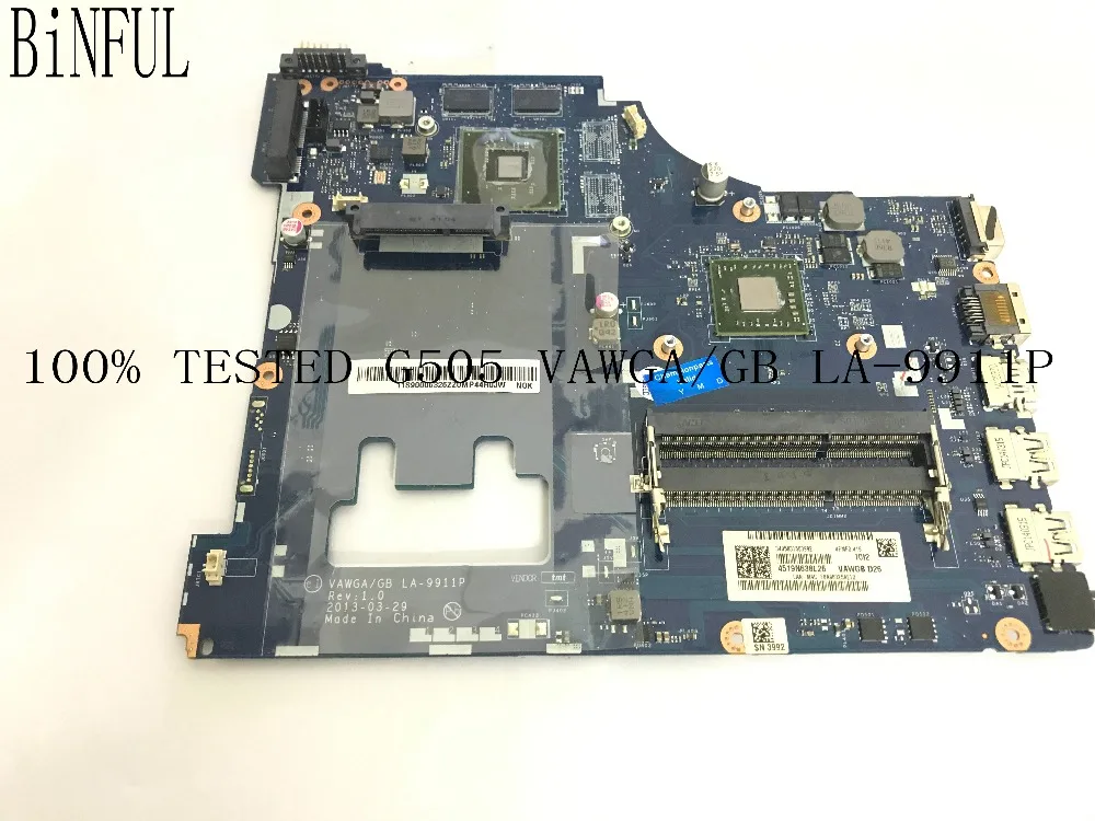 BiNFUL 100% جديد اختبار VAWGA/GB LA-9911P اللوحة المحمول لينوفو G505 دفتر البناء في الفيديو بطاقة + e1 المعالج