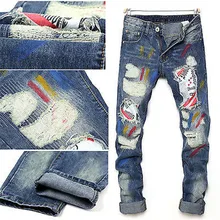 МУЖЧИНЫ DENIM ЖАН ТОЩИЙ БАЙКЕР RIPPED ЖАН FIT MOTO ЖАН FIT БРЮКИ ТОНКИЙ ЖАН США ГОРЯЧЕЙ