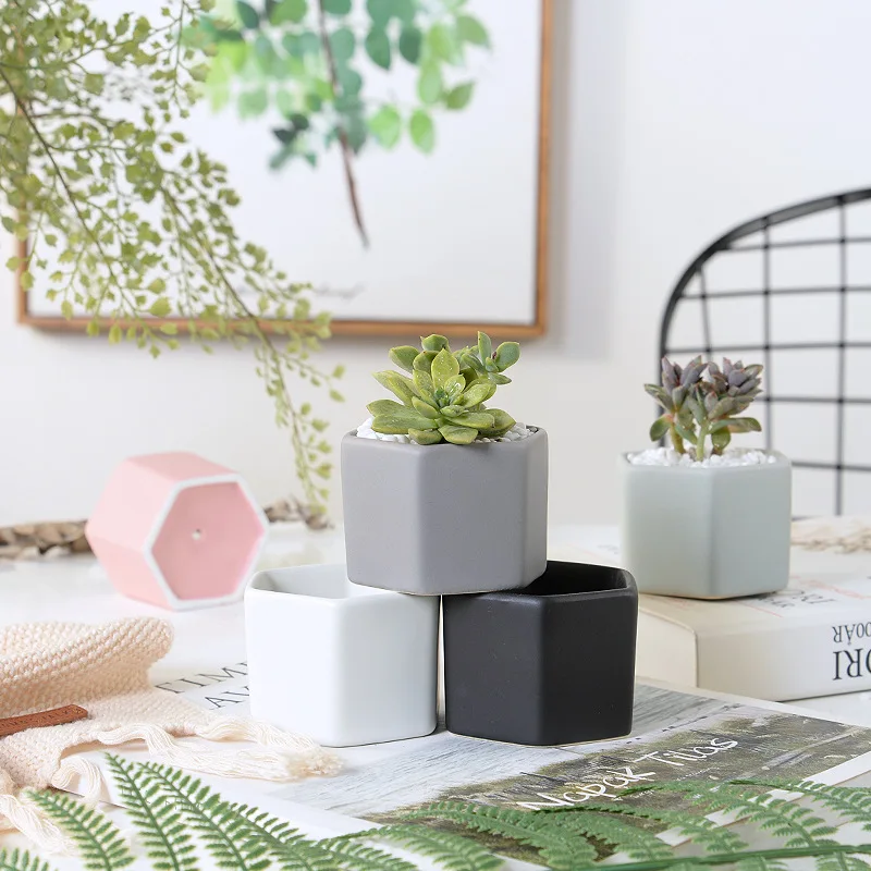 Набор из 4 матовых декоративных шестигранных цветочных Горшков|flower pot|plant potbonsai