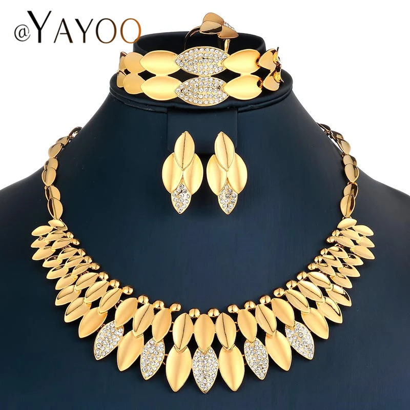 

AYAYOO Jewelry Sets Big Nigerian African Beads Jewelry Set for Women Wedding Gold Color Jewelry Sets Bridal Jewelery Costume