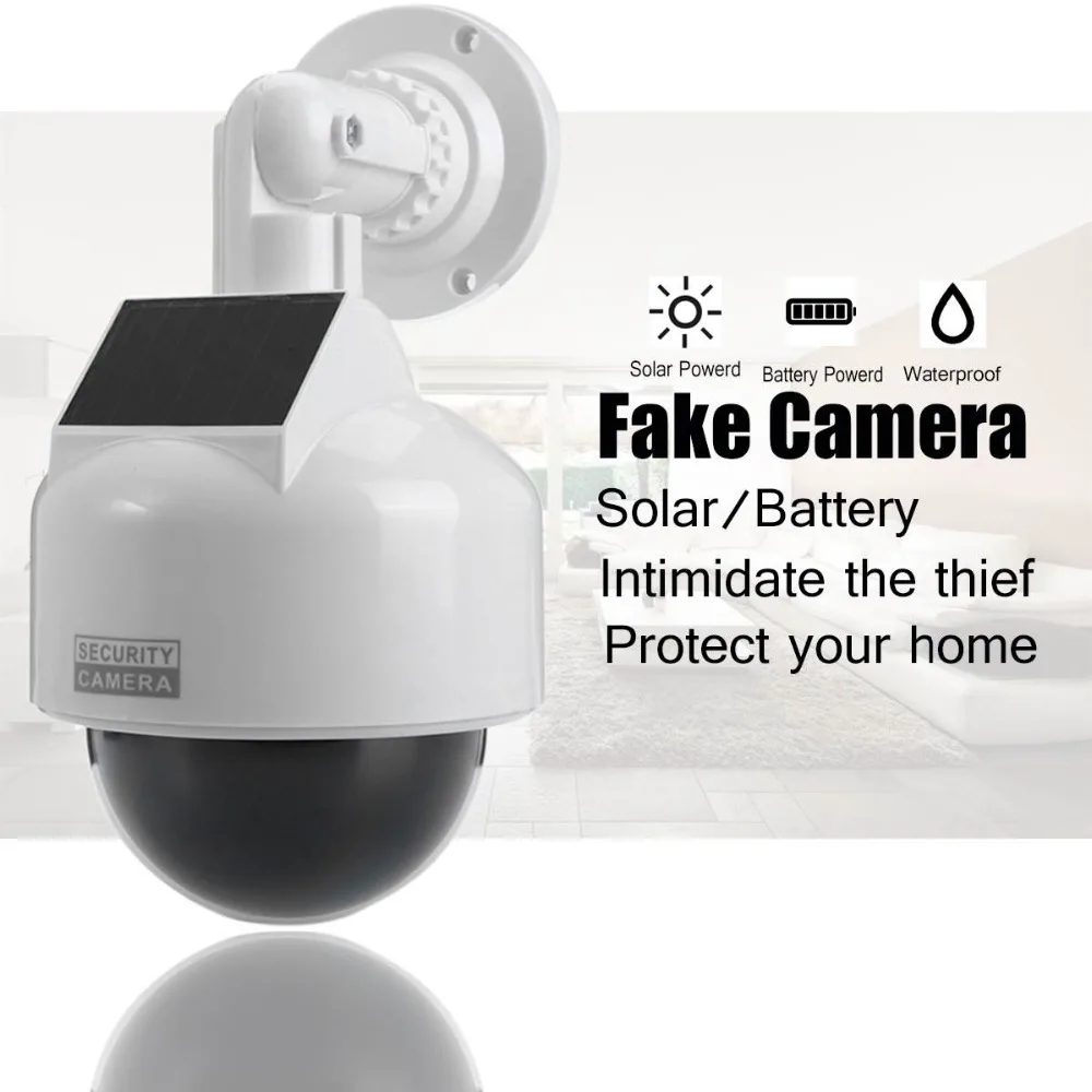 Home Surveillance Fake Dummy Security Camera CCTV Flashing Light Dome Indoor Outdoor Solar Power Battery False Simulation Cam