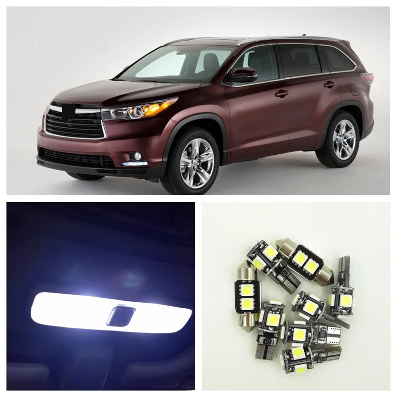 

12 pieces White LED Light Bulbs Interior Package Kit For 2013-2015 Toyota Highlander Map Dome License Plate Light Toyota-B-17