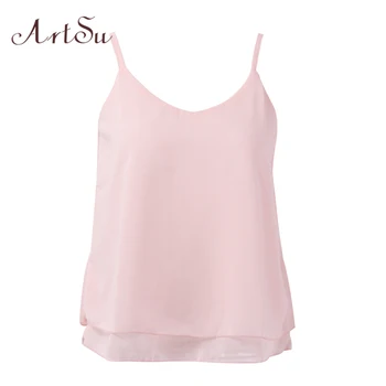 

ArtSu Women Sexy Tank Tops Sleeveless Bodycon Temperament Blouse Vest Loose Chiffon Top Vest Casual Camis Women Tanks LDVE60008