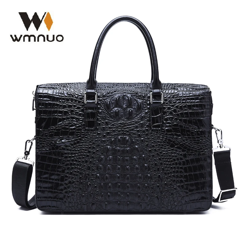 

Wmnuo Men Bag Casual Briefcase Business Shoulder Bag Crocodile Pattern Genuine Leather Men Handbag Password Lock Computer Bag