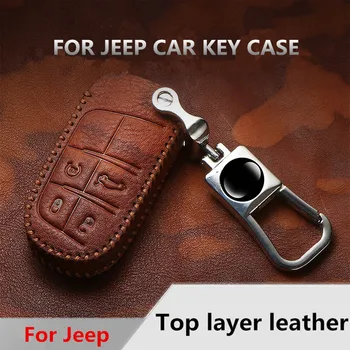 

Genuine Leather Car Key Cover Caser For Jeep Compass Patriot Dodge Journey Chrysler 300 Auto Accessorise Car Styling Keychain