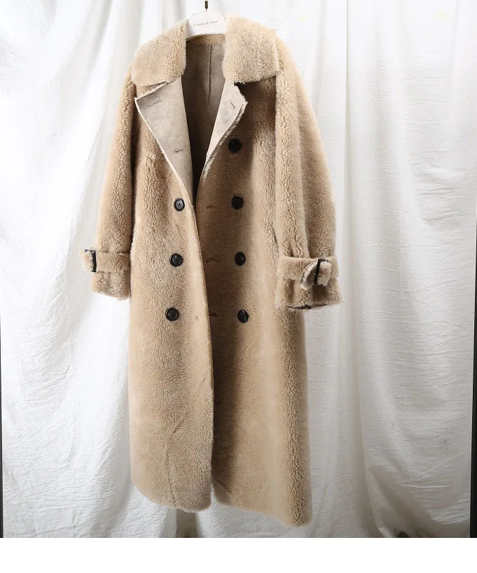 OFTBUY, роскошное зимнее пальто, женские ветровки, Натуральная шерсть, мех ягненка, овчина, искусственная кожа, длинный Тренч, пальто с двойной грудью, куртка