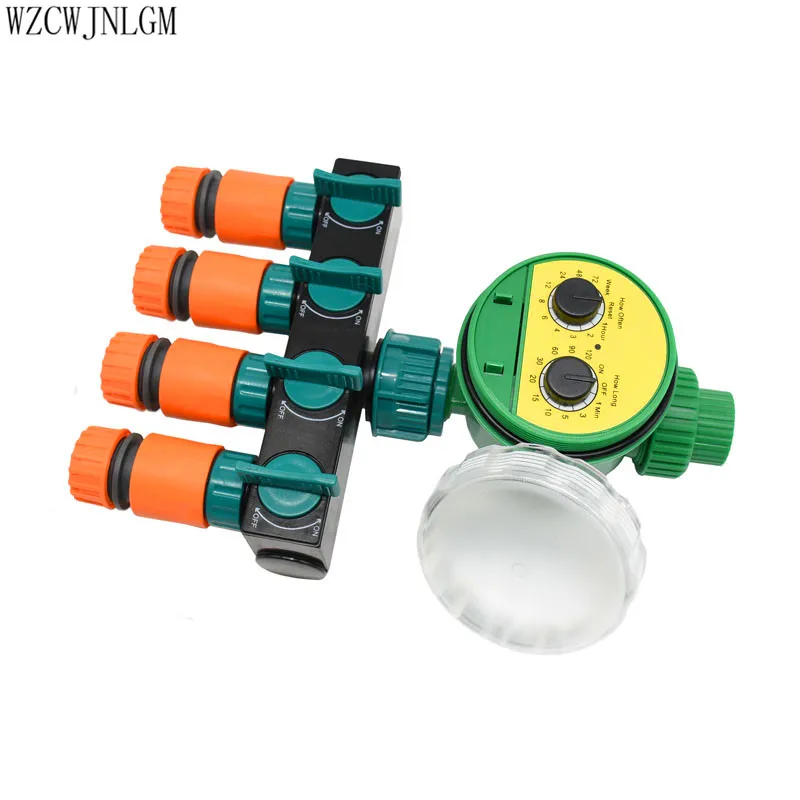 Garden Irrigation Automatic Timer 4 Way Tap Quick Connector 1/2" Hose Interface Adapter 1set