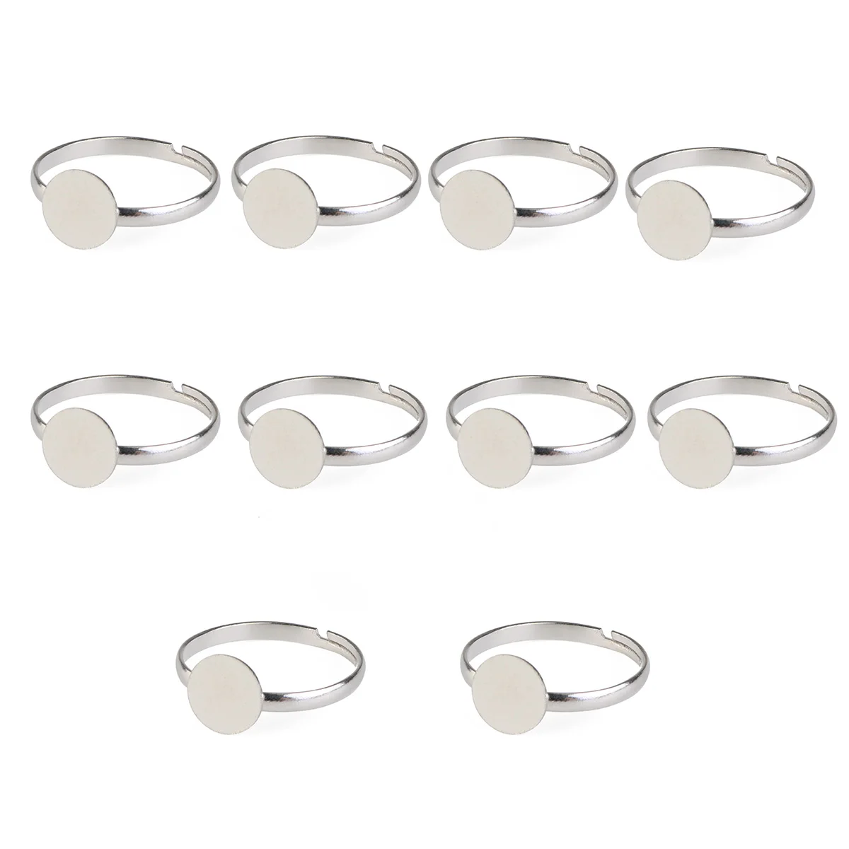 

10pcs 8mm Silver Plated Adjustable Blank Ring Bases (Silver)