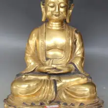 S6166 1" тибетская бронза 24 K золото Shakyamuni Шакьямуни Амитабха на статуе Лотос Будда